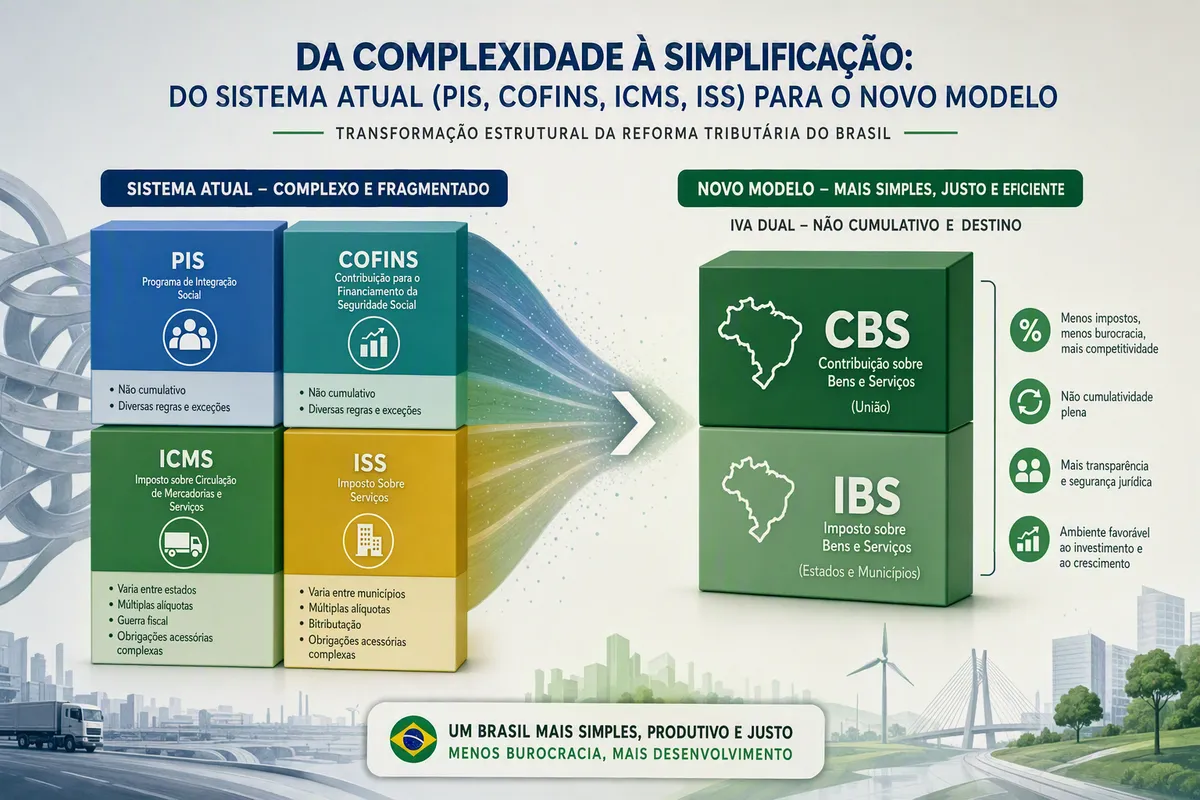 Comparação estrutural entre o sistema tributário atual e o novo modelo